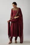 Buy FATIZ Maroon Georgette, Lycra, Silk Sequins High Embellished Yoke Anarkali And Pant Set at Aza Fashions Buy_FATIZ_Maroon Georgette, Lycra, Silk Sequins High Embellished Yoke Anarkali And Pant Set _at_Aza_Fashions