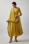 Buy_FATIZ_Yellow Georgette And Lycra Placement Embellished Sleeve Anarkali Pant Set _at_Aza_Fashions