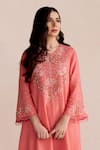 Shop_One Not Two_Coral Kurta Silk Embroidered Round Yoke And Pant Set _at_Aza_Fashions