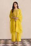 Buy One Not Two Yellow Kurta Silk Embroidered Floral Round Sleeve And Pant Set at Aza Fashions Buy_One Not Two_Yellow Kurta Silk Embroidered Floral Round Sleeve And Pant Set _at_Aza_Fashions