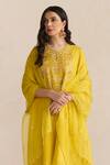 One Not Two Yellow Kurta Silk Embroidered Floral Round Sleeve And Pant Set Online at Aza Fashions One Not Two_Yellow Kurta Silk Embroidered Floral Round Sleeve And Pant Set _Online_at_Aza_Fashions