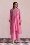 Buy_One Not Two_Pink Silk, Satin, Cotton Sequins, Beads Sleeve Embroidered Kurta And Pant Set _at_Aza_Fashions