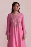 One Not Two_Pink Silk, Satin, Cotton Sequins, Beads Sleeve Embroidered Kurta And Pant Set _Online_at_Aza_Fashions