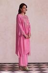 Buy_One Not Two_Pink Silk, Satin, Cotton Sequins, Beads Sleeve Embroidered Kurta And Pant Set _Online_at_Aza_Fashions