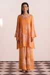 Buy_One Not Two_Orange Silk, Cotton, Satin Sequins, Embroidered Kurta And Bell Bottom Pant Set _at_Aza_Fashions