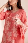 Buy_One Not Two_Coral Kurta And Sharara Silk Embroidered Round & Set _Online_at_Aza_Fashions