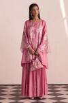 Buy_One Not Two_Pink Silk, Cotton Embroidery, Beads Round Neck Floral Work Kurta And Sharara Set _at_Aza_Fashions
