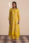 Buy_One Not Two_Yellow Silk, Satin, Cotton Sequins, Beads Round Embroidered Kurta And Pant Set _at_Aza_Fashions