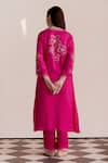 Shop_One Not Two_Pink Silk, Satin, Cotton Beads, Applique V-neck Embroidered Kurta And Pant Set _at_Aza_Fashions