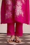 Shop_One Not Two_Pink Silk, Satin, Cotton Beads, Applique V-neck Embroidered Kurta And Pant Set _Online_at_Aza_Fashions