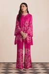 Buy_One Not Two_Pink Silk, Cotton, Satin Embroidery, Sequins Round Kurta And Bell Bottom Pant Set _at_Aza_Fashions