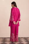 Shop_One Not Two_Pink Silk, Cotton, Satin Embroidery, Sequins Round Kurta And Bell Bottom Pant Set _at_Aza_Fashions