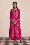 Buy_One Not Two_Pink Kurta Silk Embroidered Floral Round Long And Pant Set _at_Aza_Fashions