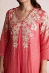 One Not Two_Coral Kurta Silk Embroidered Round Applique And Pant Set _Online_at_Aza_Fashions