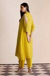Shop_One Not Two_Yellow Silk, Satin, Cotton Embroidery Round Floral Applique Kurta And Pant Set _at_Aza_Fashions