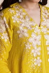 Buy_One Not Two_Yellow Silk, Satin, Cotton Embroidery Round Floral Applique Kurta And Pant Set _Online_at_Aza_Fashions