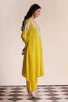Shop_One Not Two_Yellow Silk, Satin, Cotton Embroidery Round Floral Applique Kurta And Pant Set _Online_at_Aza_Fashions