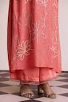 Shop_One Not Two_Coral Kurta Silk Embroidered Notched Long And Pant Set _Online_at_Aza_Fashions