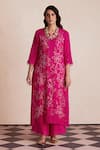 Buy_One Not Two_Pink Kurta Silk Embroidered Floral Notched Long And Pant Set _at_Aza_Fashions