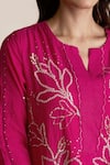 One Not Two_Pink Kurta Silk Embroidered Floral Notched Long And Pant Set _Online_at_Aza_Fashions