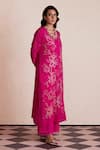 Shop_One Not Two_Pink Kurta Silk Embroidered Floral Notched Long And Pant Set _Online_at_Aza_Fashions