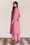 Shop_One Not Two_Pink Kurta Silk Embroidered Floral Notched Long And Pant Set _at_Aza_Fashions