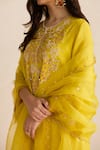 One Not Two_Yellow Organza Embroidered Sequins Dupatta _Online_at_Aza_Fashions