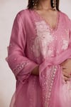 Shop_One Not Two_Pink Organza Embroidered Sequins And Beads Dupatta _at_Aza_Fashions