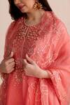 Shop_One Not Two_Coral Organza Embroidered Sequins And Beaded Dupatta _at_Aza_Fashions