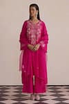 Buy_One Not Two_Pink Organza Embroidered Floral Scalloped Dupatta _at_Aza_Fashions