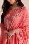 Shop_One Not Two_Coral Tabby Silk Embroidered Sequins Scalloped Dupatta _at_Aza_Fashions