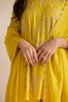 One Not Two_Yellow Tabby Silk Embroidered Sequins Beads Scalloped Dupatta _Online_at_Aza_Fashions