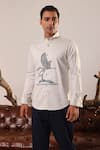 Abkasa_White 100% Cotton Embroidery Flying Horse Graff Shirt _Online_at_Aza_Fashions