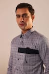 Shop_Abkasa_Grey 100% Cotton Embroidery Kaleidoscope Print Shirt _Online_at_Aza_Fashions