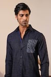 Buy_Abkasa_Black Linen Embroidery Thread Evelyn Checkered Shirt 