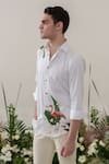 Buy_Amrit Dawani_White Cotton Handpainted Flamingo Pattern Shirt 