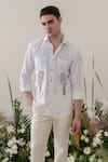 Buy_Amrit Dawani_White Cotton Blended Embroidered Thread Floral Shirt _Online_at_Aza_Fashions