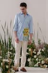 Amrit Dawani_Blue Cotton Handpainted Sunflower Shirt _Online_at_Aza_Fashions