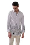 Shop_Amrit Dawani_White Cotton Handpainted Doodling Scenic Shirt 