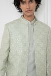 Buy_Darshika Menswear_Green Silk Blend Embroidered Floral Nehru Jacket Set _Online_at_Aza_Fashions