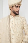 Shop_Darshika Menswear_Beige Raw Silk Embroidered Zardosi Sherwani Churidar Set _Online_at_Aza_Fashions