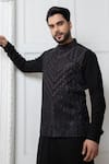 Buy_Darshika Menswear_Black Silk Blend Embroidered Cutdana Bundi Kurta Set _Online_at_Aza_Fashions