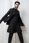 Darshika Menswear_Black Silk Blend Embroidered Cutdana Open Bundi Jacket Pant Set _at_Aza_Fashions