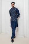 Buy_Darshika Menswear_Blue Silk Blend Embroidered Sequin And Zari Bundi Kurta Set _at_Aza_Fashions