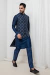 Shop_Darshika Menswear_Blue Silk Blend Embroidered Sequin And Zari Bundi Kurta Set _at_Aza_Fashions