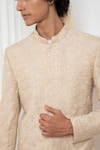 Shop_Darshika Menswear_Beige Silk Embroidered Thread Floral Sherwani Kurta Set _Online_at_Aza_Fashions