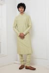 Buy_Darshika Menswear_Green Cotton Silk Embroidered Thread Floral Kurta And Churidar Set _at_Aza_Fashions