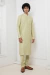 Darshika Menswear_Green Cotton Silk Embroidered Thread Floral Kurta And Churidar Set _Online_at_Aza_Fashions