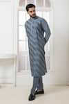 Darshika Menswear_Grey Cotton Silk Pintucked Kurta And Pant Set _Online_at_Aza_Fashions