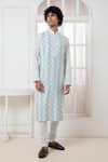 Buy_Darshika Menswear_Blue Cotton Silk Printed Zig Zag Panelled Pleat Kurta And Churidar Set _at_Aza_Fashions